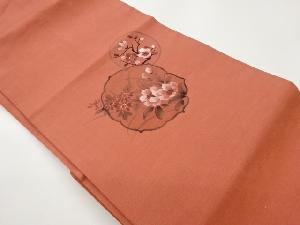 手織り紬手描き花々模様名古屋帯